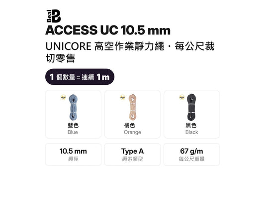 BEAL ACCESS UC 10.5 mm 靜力繩 UNICORE 裁切零售 mabuvalley