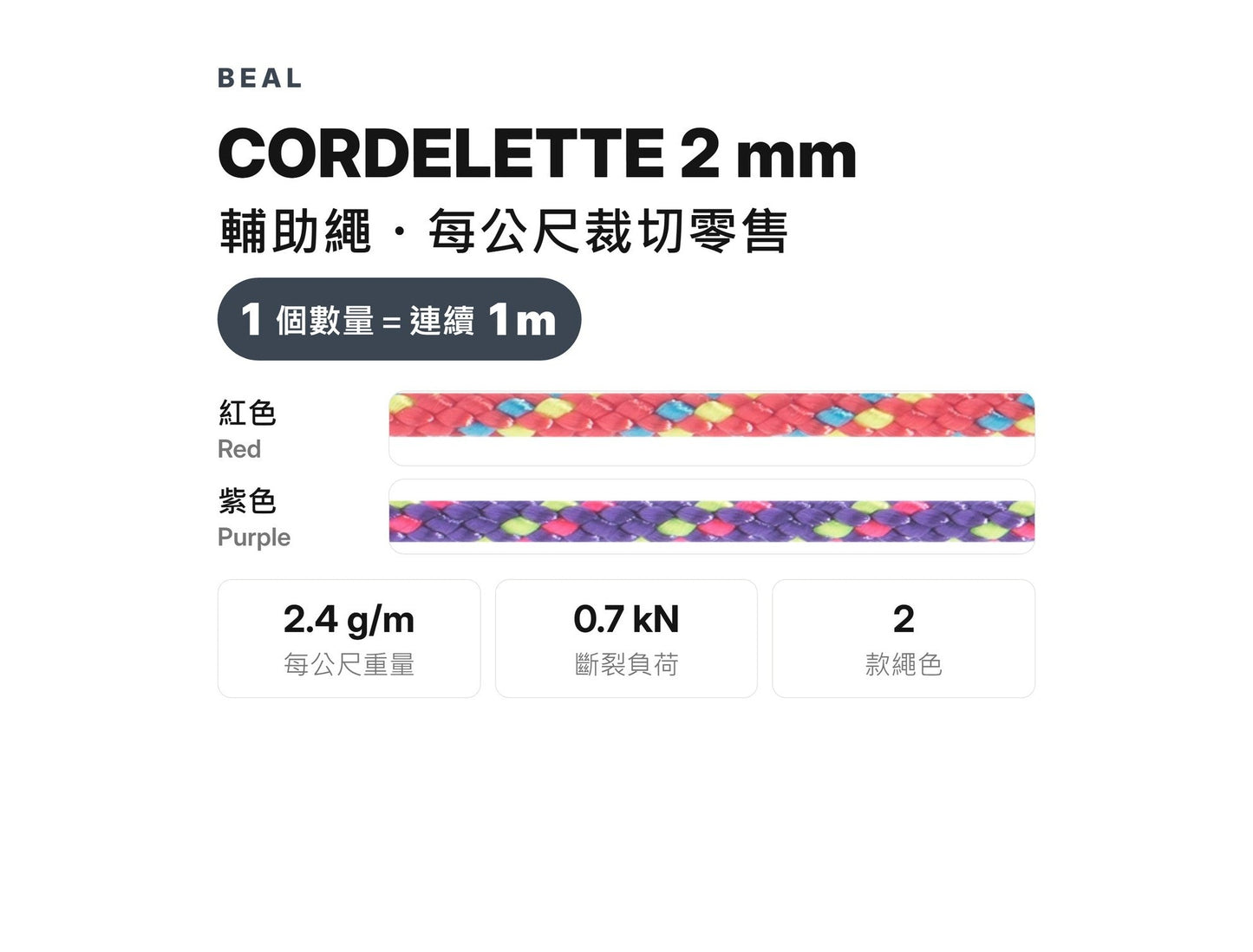 BEAL CORDELETTES 2 mm x 120M Accessory Cord