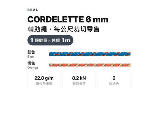 BEAL CORDELETTE 6 mm 輔助繩 裁切零售 mabuvalley