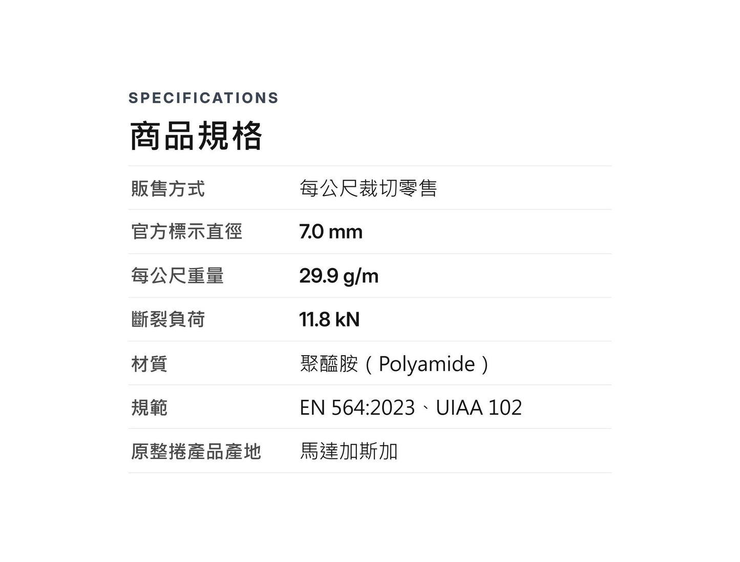 BEAL CORDELETTE 7 mm 輔助繩 裁切零售