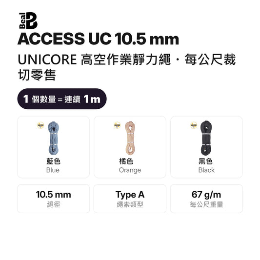 BEAL ACCESS UC 10.5 mm 靜力繩 UNICORE 裁切零售