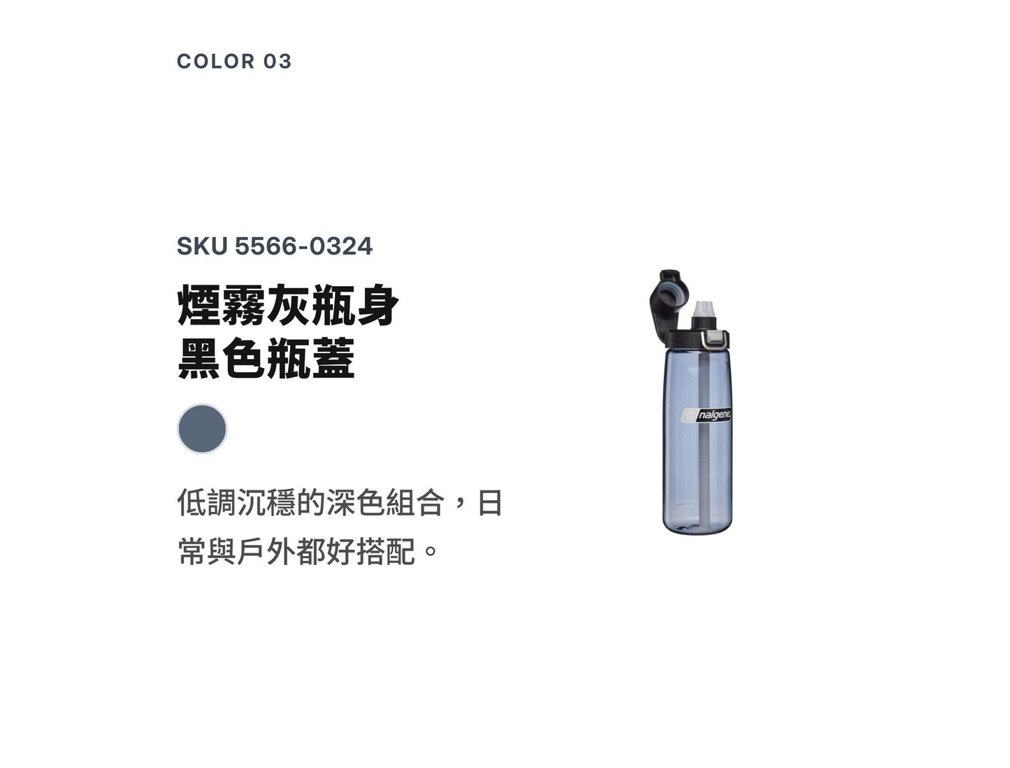 Nalgene水壼 Straw Bottle 吸管水壼 650ml 煙霧灰/黑蓋